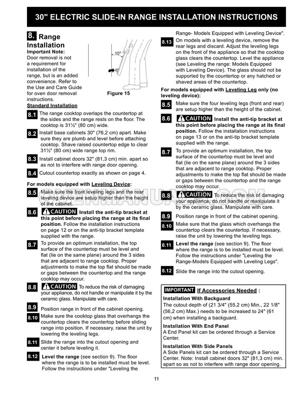 Frigidaire FGES3065PF Gallery Series Range Installation Instructions