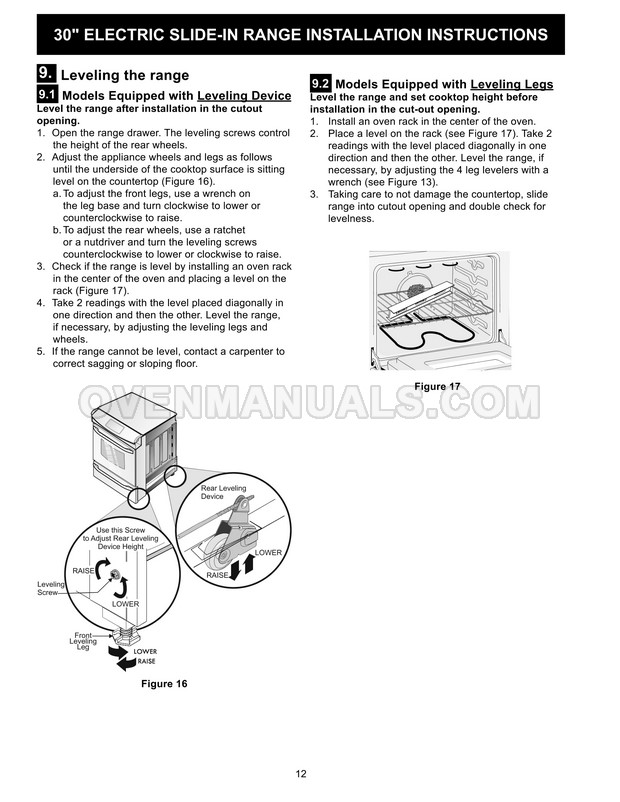 Frigidaire FGES3065PF Gallery Series Range Installation Instructions