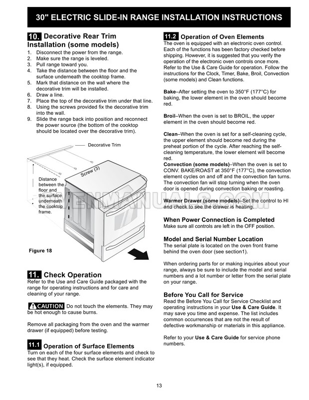 Frigidaire FGES3065PF Gallery Series Range Installation Instructions