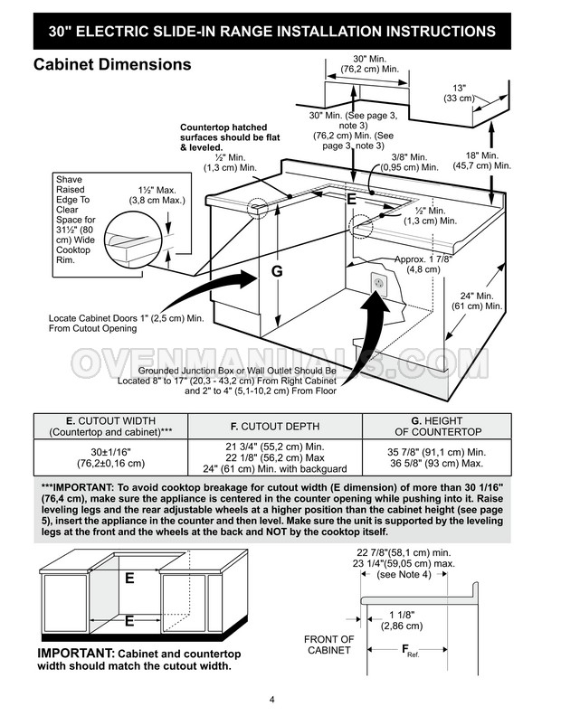 Frigidaire FGES3065PF Gallery Series Range Installation Instructions