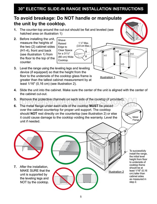 Frigidaire FGES3065PF Gallery Series Range Installation Instructions