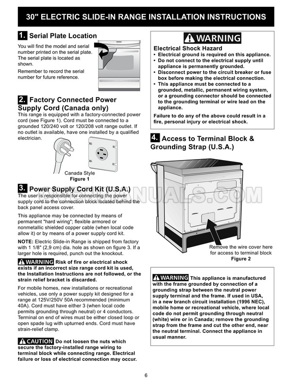 Frigidaire FGES3065PF Gallery Series Range Installation Instructions