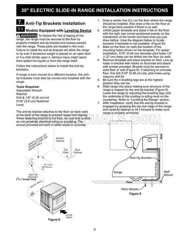 Frigidaire FGES3065PF Gallery Series Range Installation Instructions