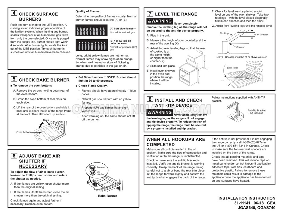 GE JGAS640RMSS Range Installation Instructions