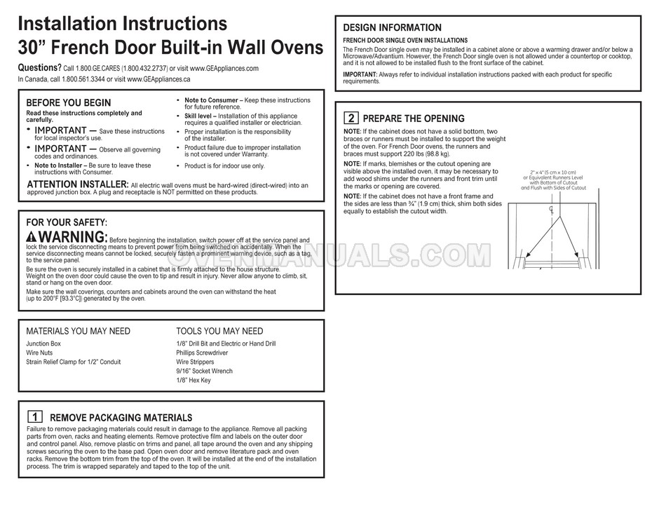 GE ZTSX1FPSNSS Monogram Oven Installation Instructions