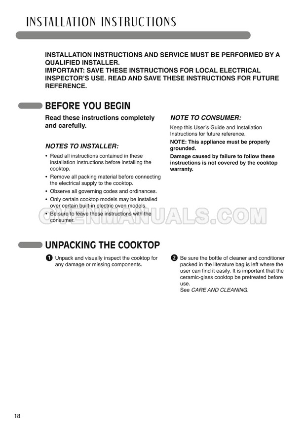 LG LCE3010SB Hob Installation Manual