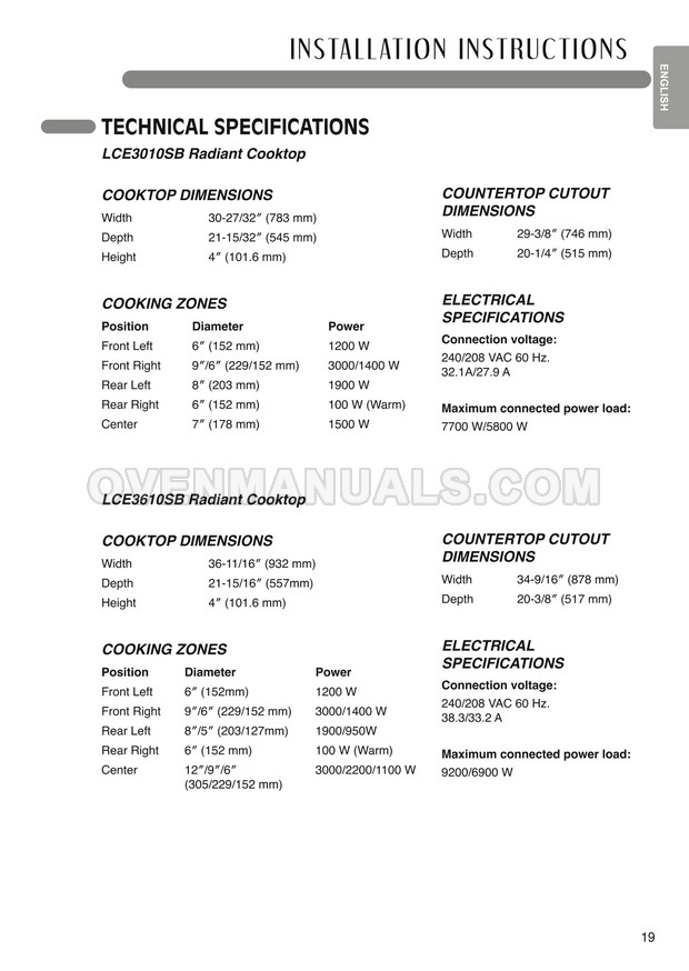 LG LCE3010SB Hob Installation Manual
