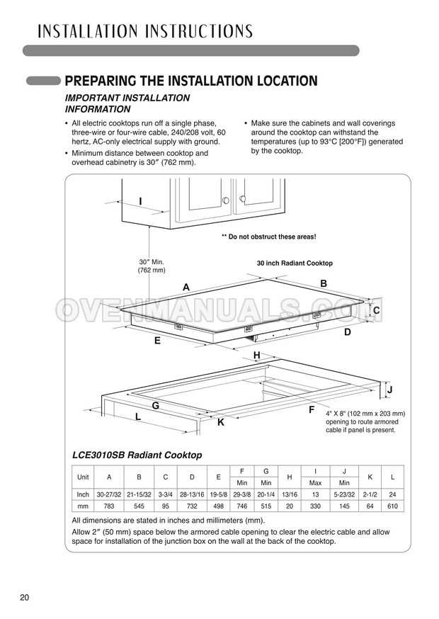 LG LCE3010SB Hob Installation Manual