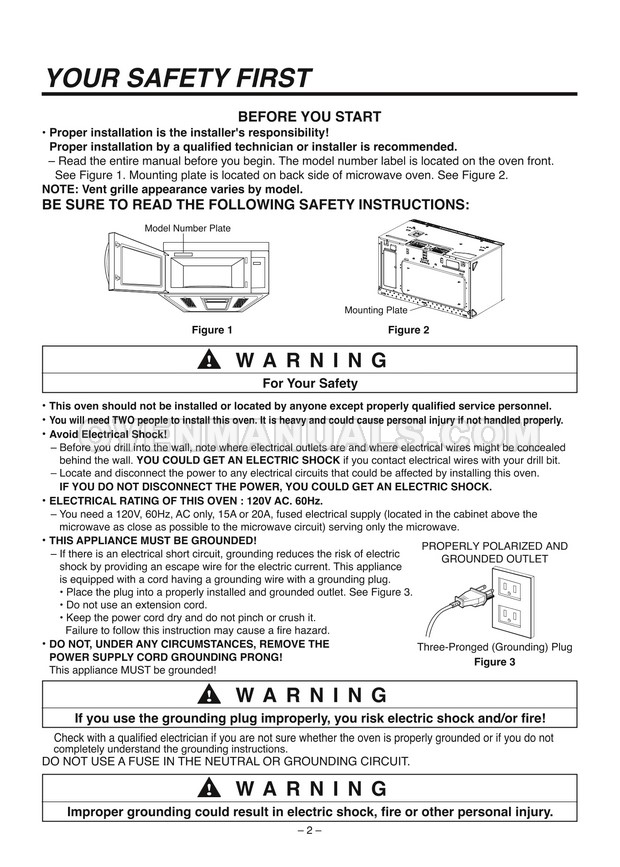 LG LMVH1711ST Microwave Oven Installation Instructions
