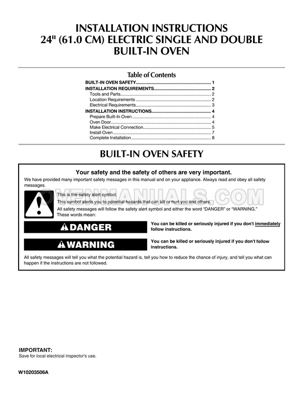 Maytag CWE5800AC Oven Installation Instructions