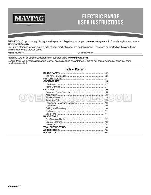 Maytag MER6600FB Range User Instructions