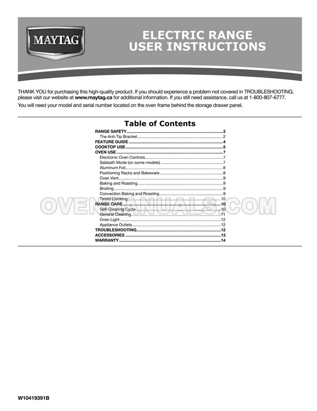 Maytag MER7765WW Range User Instructions
