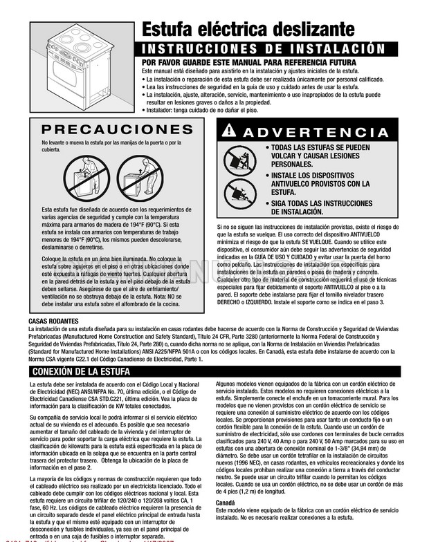 Maytag MES5775BAB Range Installation Instructions