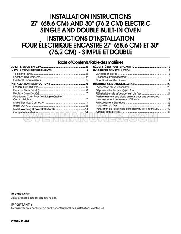 Maytag MEW9630FZ Oven Installation Instructions