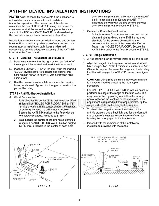 Maytag MGR4452BDW Range Installation Manual