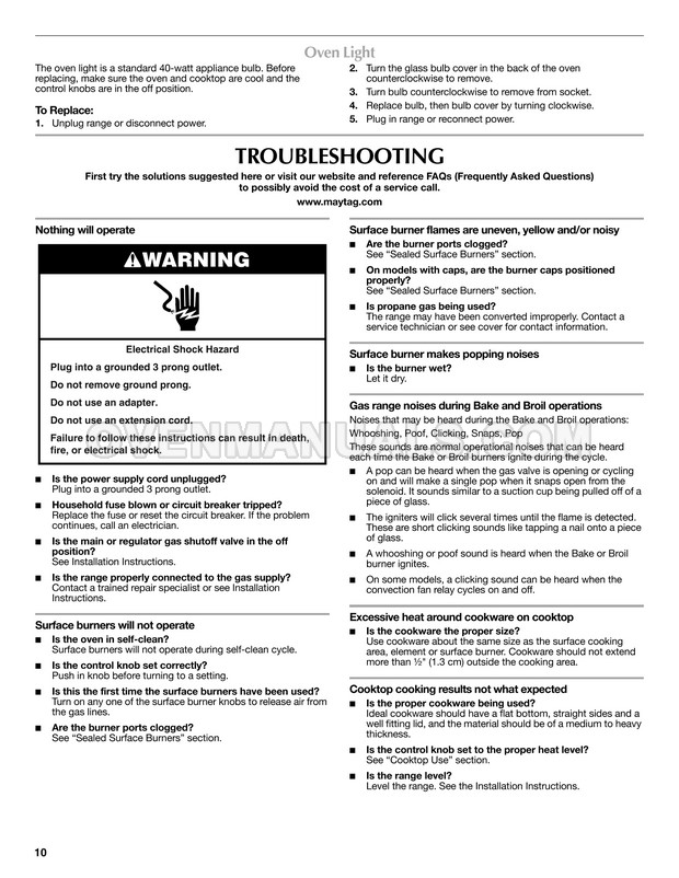 Maytag MGR7661WB Range User Instructions