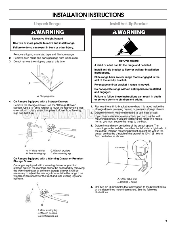 Maytag MGR7662WS Range Installation Instructions