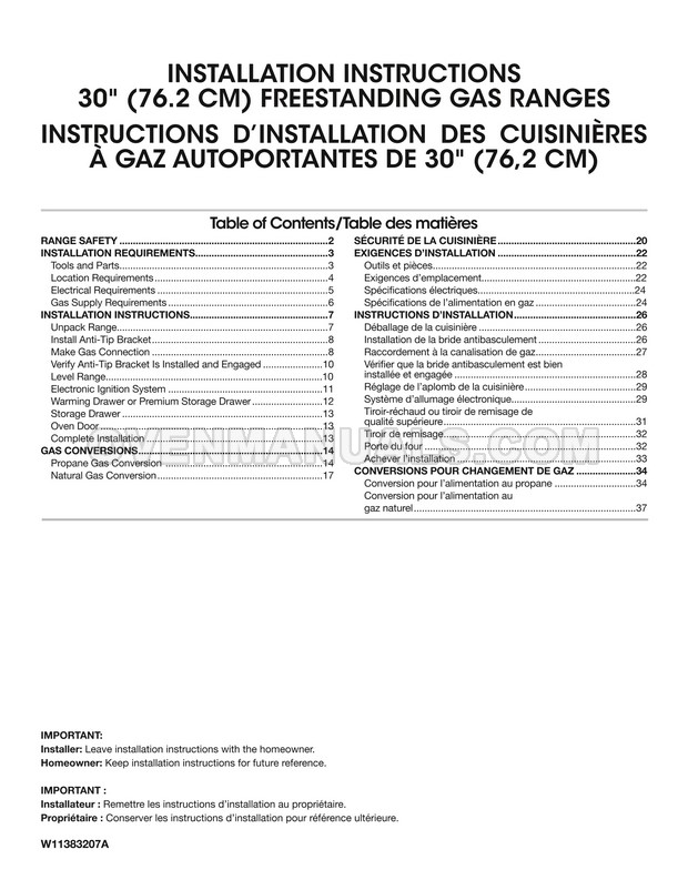 Maytag MGR8800FZ Range Installation Instructions