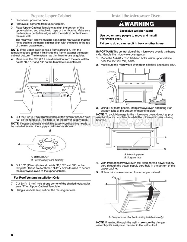 Maytag MMV4203DS Microwave Oven Installation Instructions