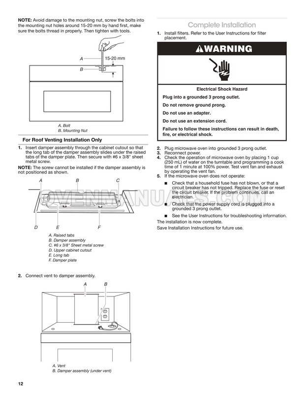 Maytag MMV4206FZ Microwave Oven Installation Instructions