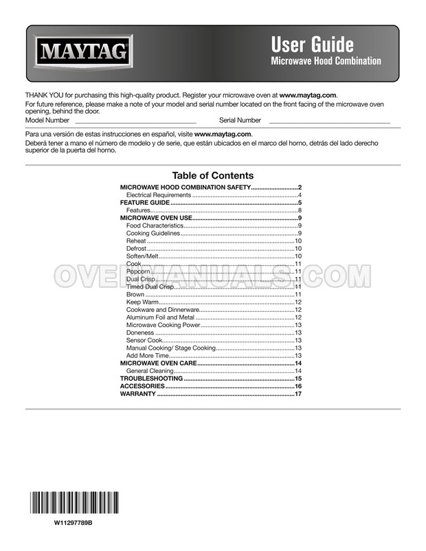 Maytag MMV4207JZ Microwave Oven User Guide