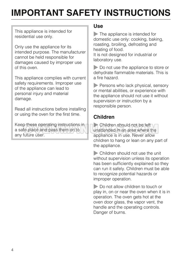 Miele H4882BP Master Chef Oven Operating and Installation Instructions