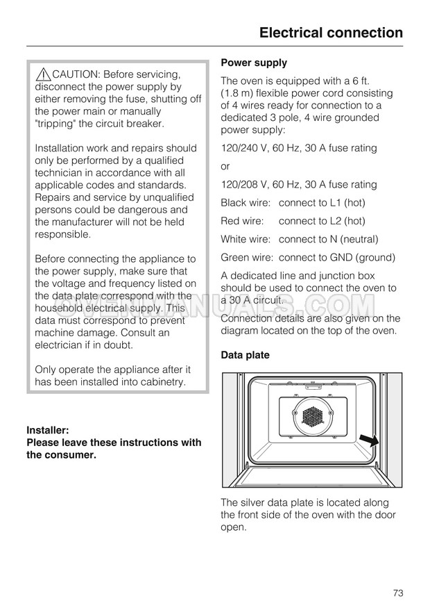 Miele H4882BP Master Chef Oven Operating and Installation Instructions