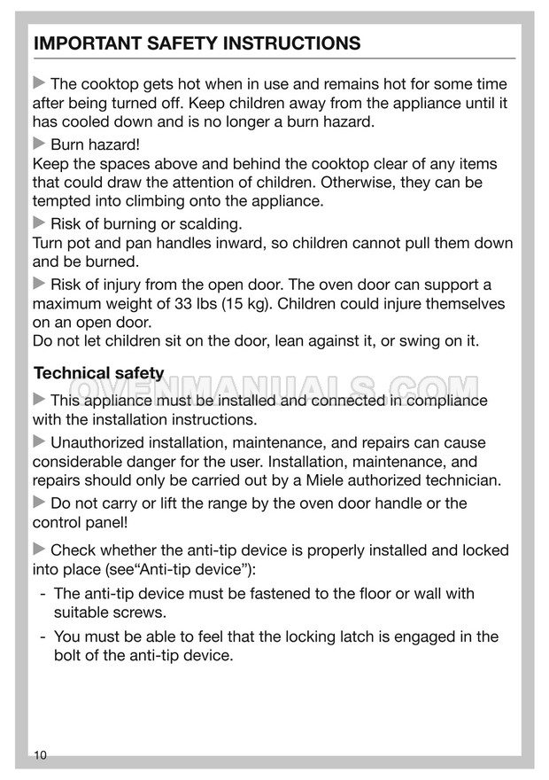 Miele HR 16223 i Range Installation Instructions
