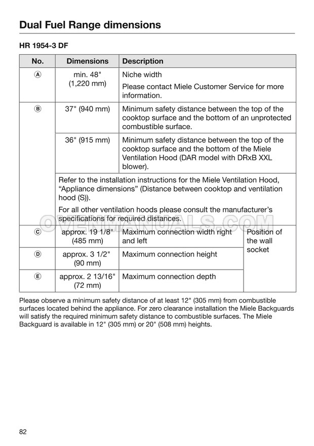 Miele HR 16223 i Range Installation Instructions