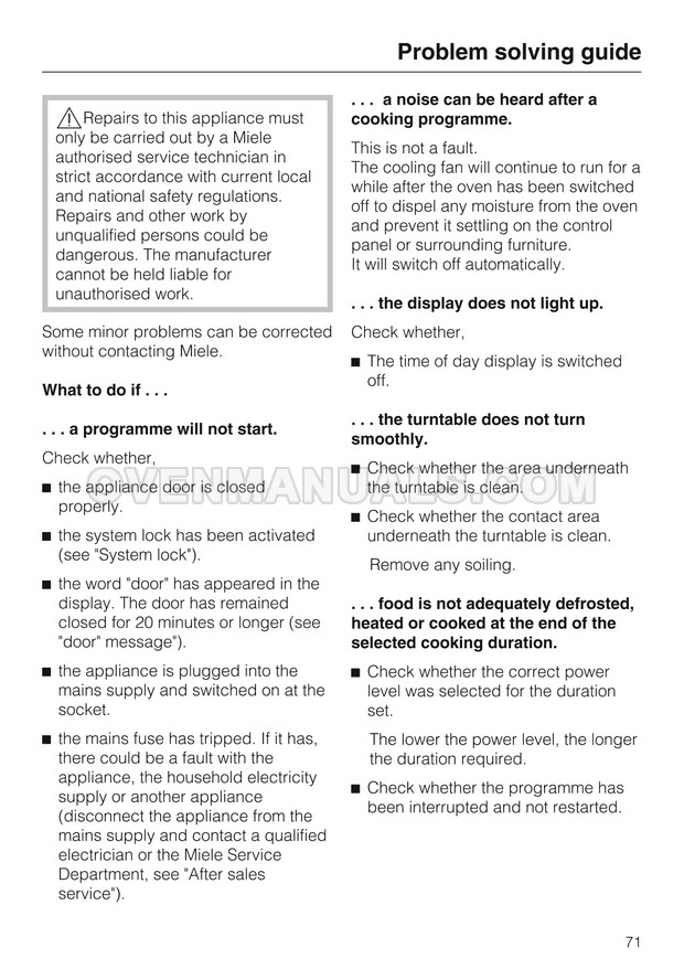 Miele M 6262 TC PureLine Microwave Oven Operating Instructions