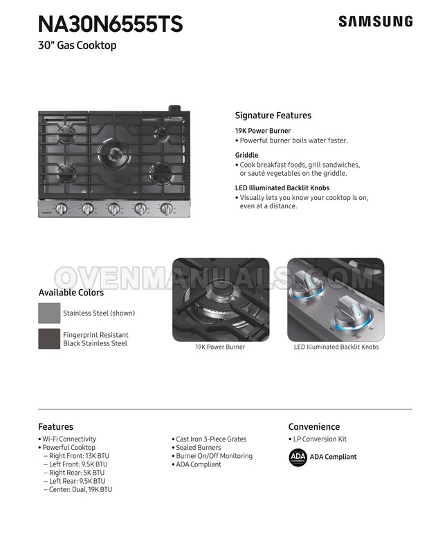 Samsung NA30N6555TS Stove Features and Installation Requirements