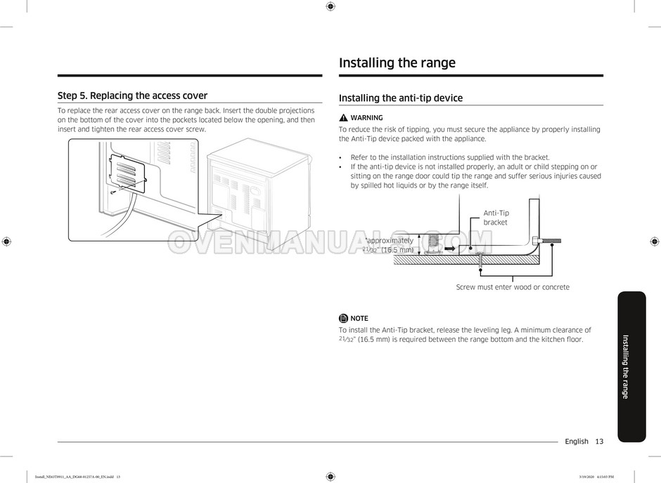Samsung NE63T8311SS SmartThings Range Installation Manual