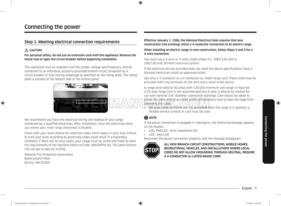 Samsung NE63T8311SS SmartThings Range Installation Manual