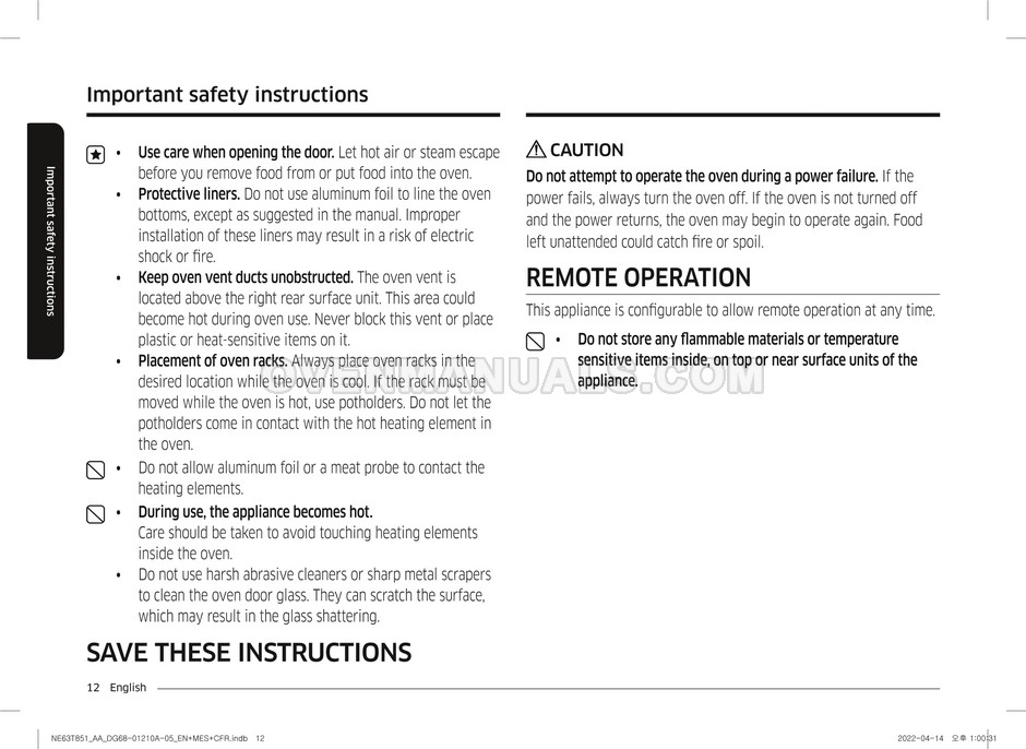 Samsung NE63T8511SS SmartThings Range User Manual