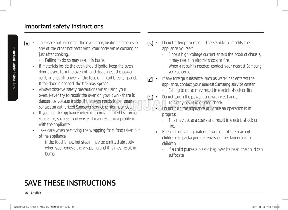 Samsung NE63T8511SS SmartThings Range User Manual