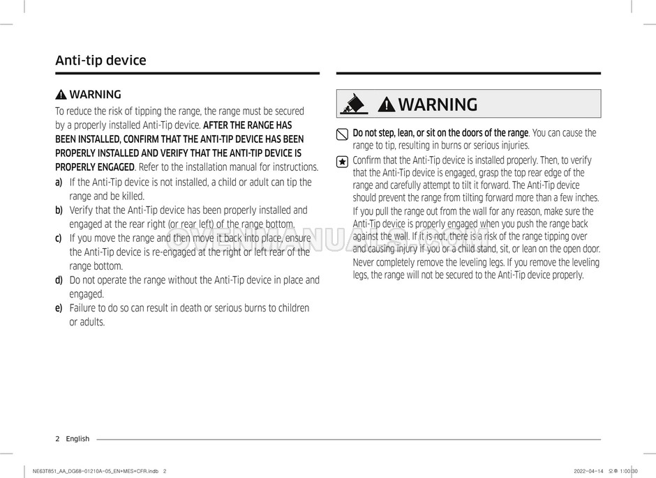 Samsung NE63T8511SS SmartThings Range User Manual
