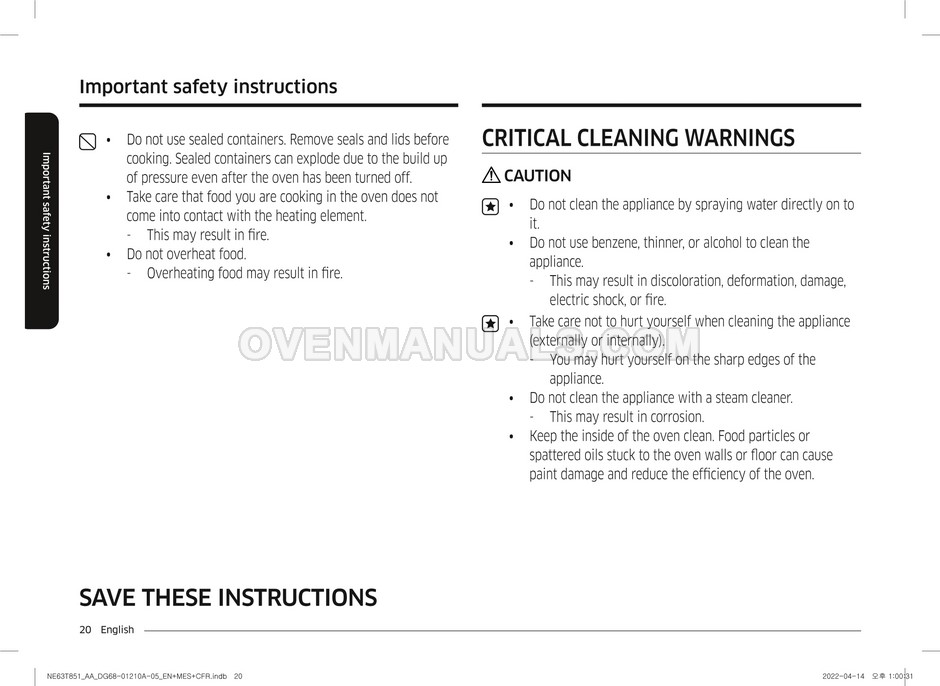 Samsung NE63T8511SS SmartThings Range User Manual