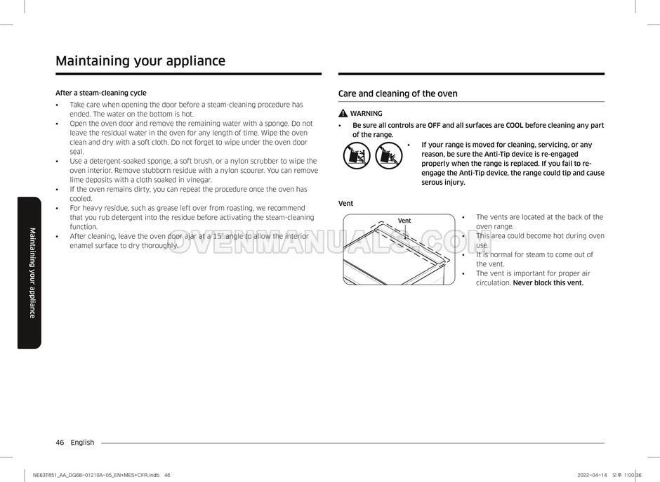 Samsung NE63T8511SS SmartThings Range User Manual