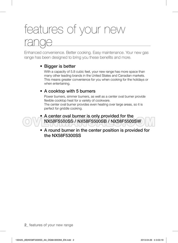 Samsung NX58F5500SS Range User Manual