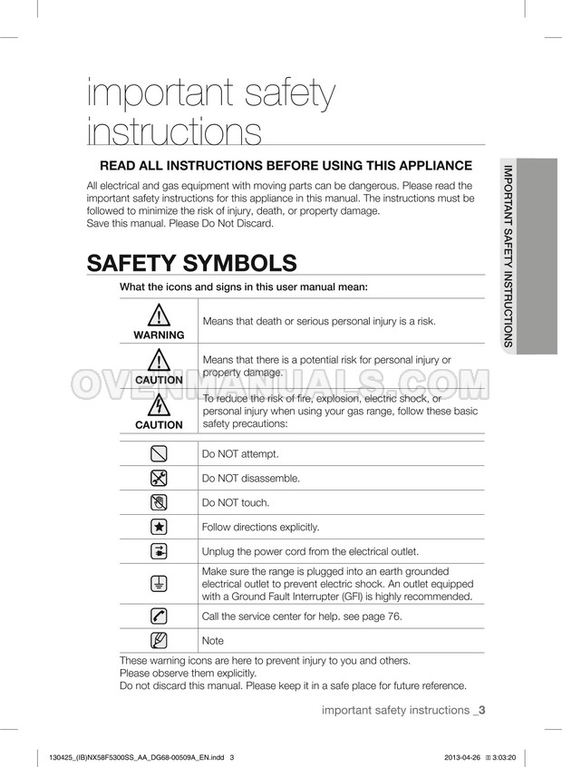 Samsung NX58F5500SS Range User Manual