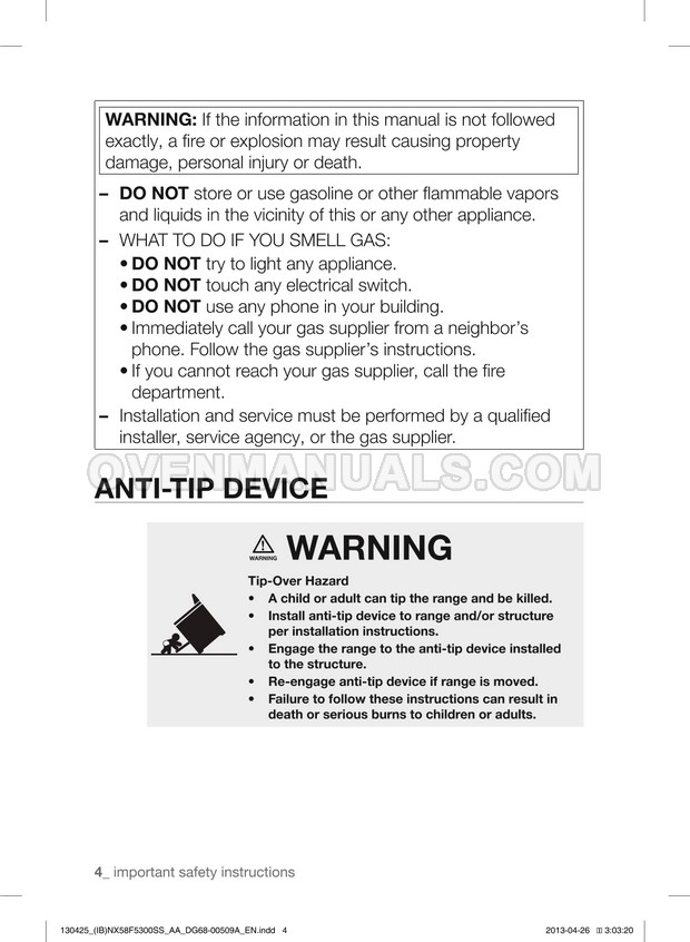 Samsung NX58F5500SS Range User Manual