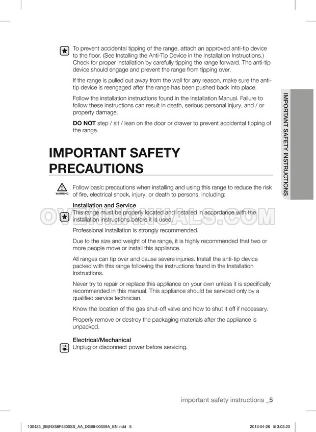 Samsung NX58F5500SS Range User Manual