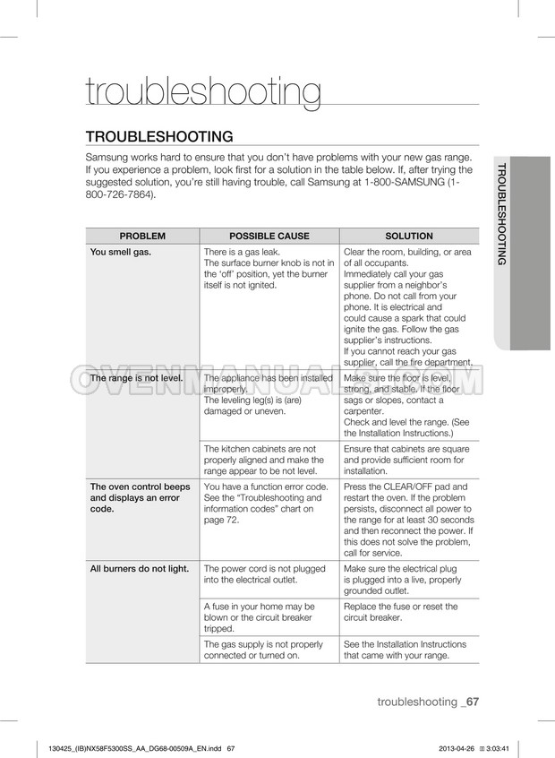 Samsung NX58F5500SS Range User Manual