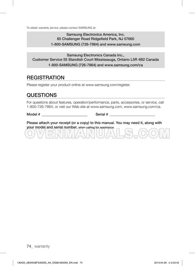 Samsung NX58F5500SS Range User Manual