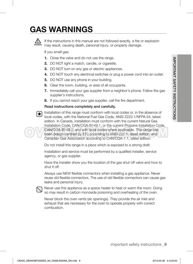 Samsung NX58F5500SS Range User Manual