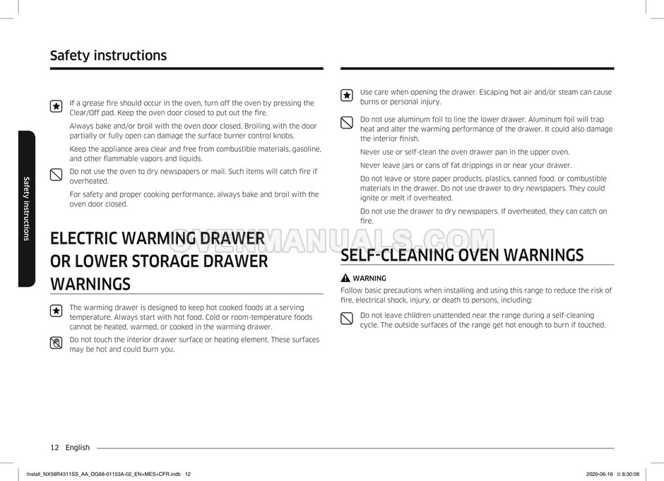 Samsung NX58R4311SS Range Installation Manual
