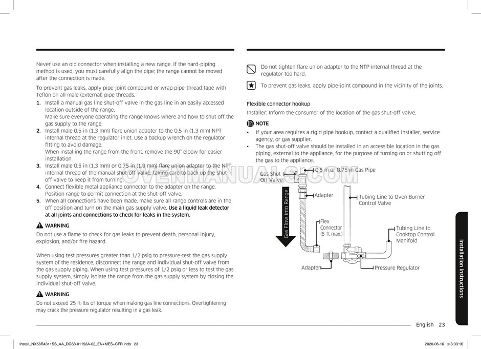 Samsung NX58R4311SS Range Installation Manual