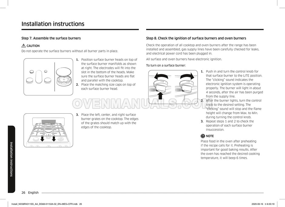 Samsung NX58R4311SS Range Installation Manual