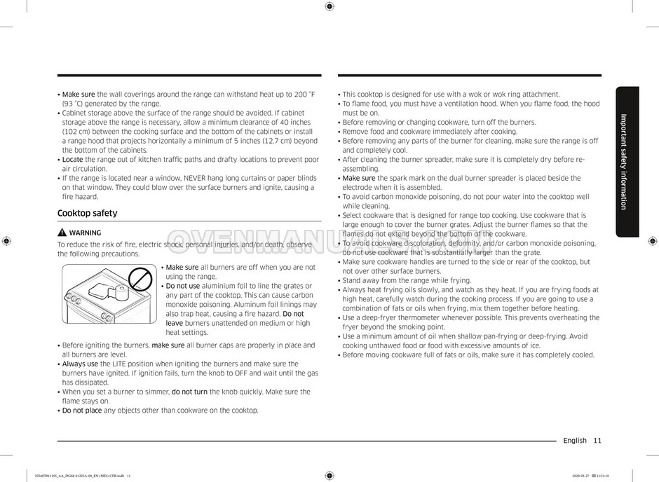 Samsung NX60T8111SS Range User Manual