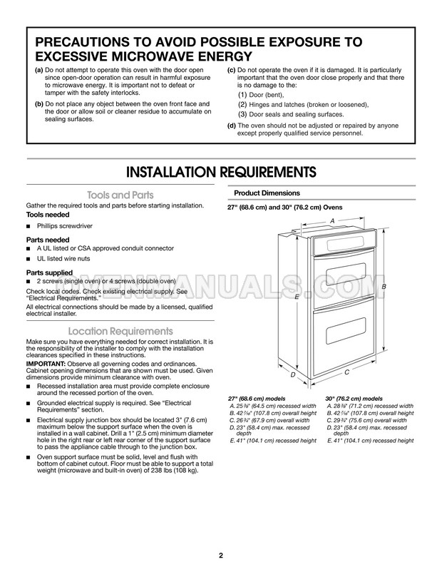 Whirlpool GSC308PRS Range Installation Instructions